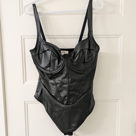 Popilush Sculpting Faux Leather Corset Bodysuit Black XL - Picture 2 of 8